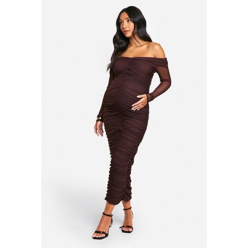 Vestito longuette seducente a maniche lunghe con ruches e spalle scoperte - boohoo - Modalova