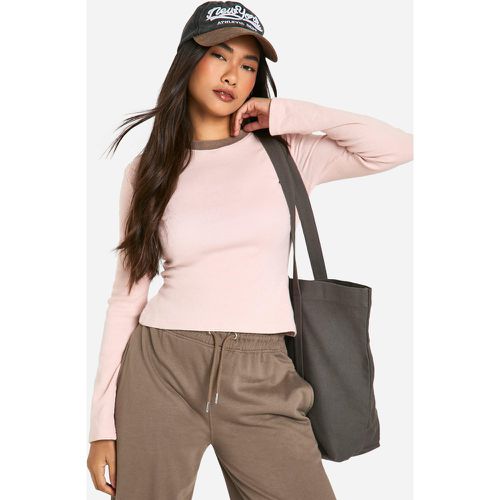 Top De Manga Larga Y Canalé Con Cuello Ribeteado - boohoo - Modalova