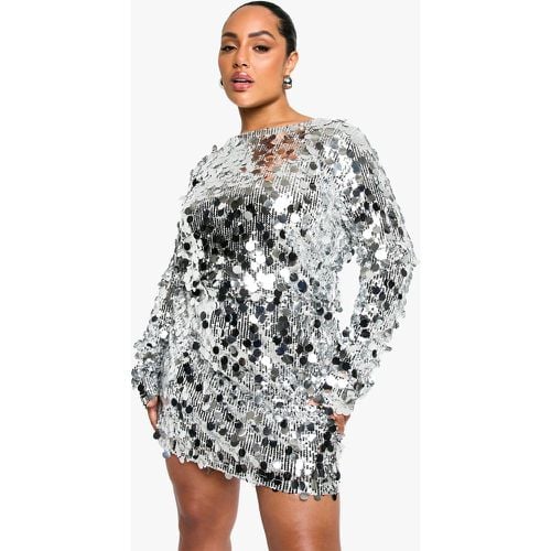 Miniabito Plus Size a maniche lunghe con paillettes e ruches - boohoo - Modalova