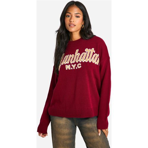 Jersey Tall Oversize De Punto Con Bordado Manhattan Y Cuello De Caja - boohoo - Modalova