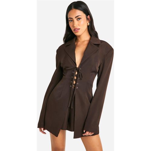 Tutina Blazer con laccetti, Brown - boohoo - Modalova