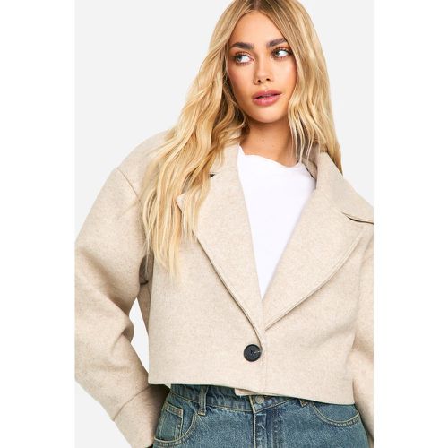 Marl Wool Look Short Jacket, Beige - boohoo - Modalova