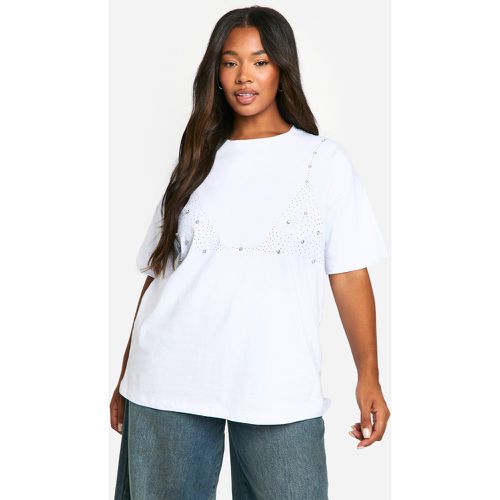 Camiseta Plus Oversize Con Perlas E Incrustaciones - boohoo - Modalova