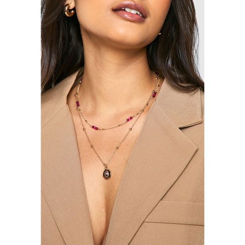 Collar De Dos Capas Con Cuentas Moradas - boohoo - Modalova