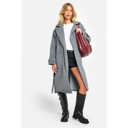 Cappotto effetto lana con cintura - boohoo - Modalova