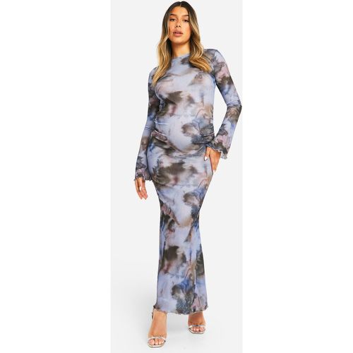 Vestito maxi Premaman a maniche lunghe con stampa astratta e fondo ondulato - boohoo - Modalova