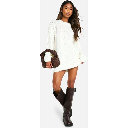 Brushed Knit Cable Detail Slouchy Mini Dress - boohoo - Modalova