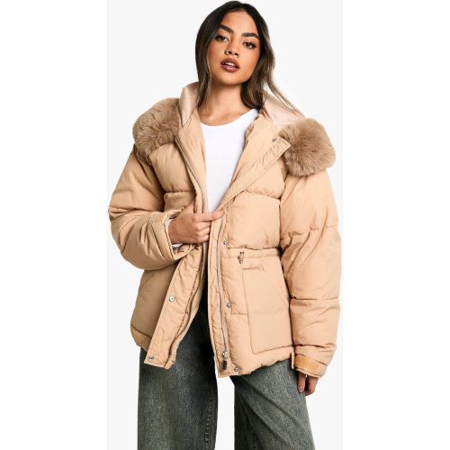 Parka Acolchada Con Capucha De Pelo Sintético - boohoo - Modalova