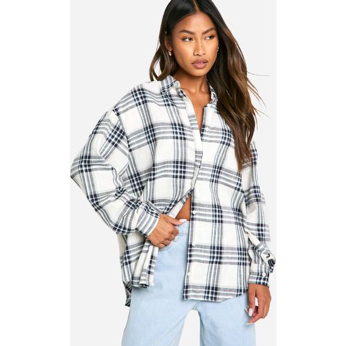 Camisa Oversize De Cuadros, Blanco - boohoo - Modalova