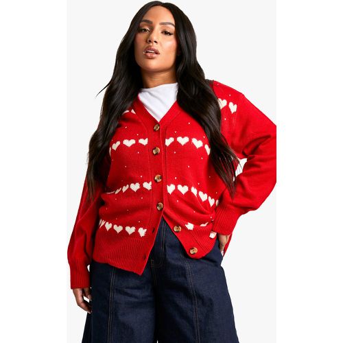 Cárdigan Plus Navideño Con Estampado De Corazón - boohoo - Modalova