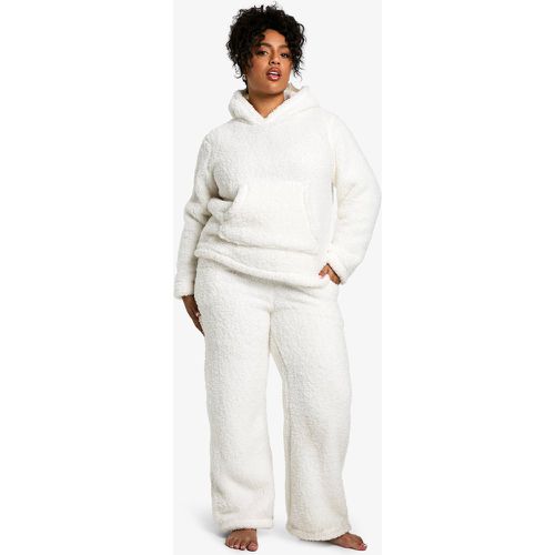 Set Plus Size felpa in fleece morbida con cappuccio & pantaloni tuta a gamba ampia - boohoo - Modalova