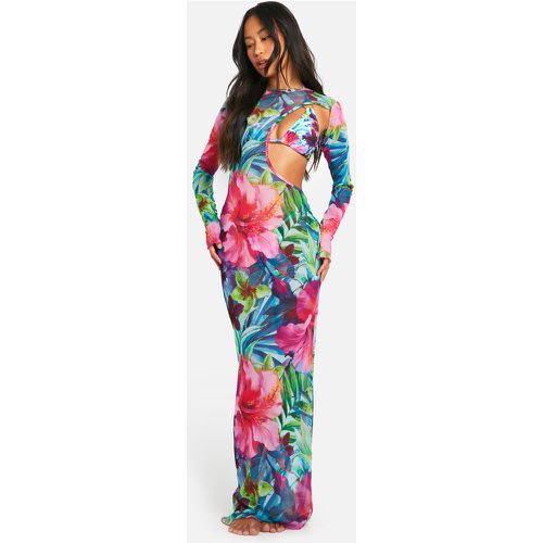 Vestito maxi da mare in fantasia tropicale con cut-out - boohoo - Modalova