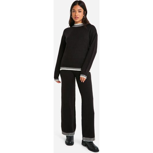 Maglione Petite con finiture a contrasto & pantaloni a gamba ampia coordinati in maglia - boohoo - Modalova