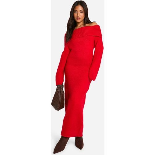 Vestido Jersey Petite Oversize De Punto Suave Y Canalé Premium Con Escote Bardot - boohoo - Modalova