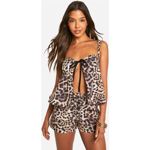 Canotta con stampa leopardata e laccetti frontali - boohoo - Modalova