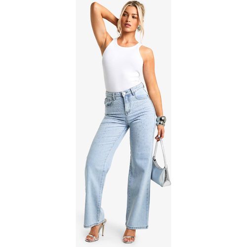 Jeans a gamba ampia con strass - boohoo - Modalova