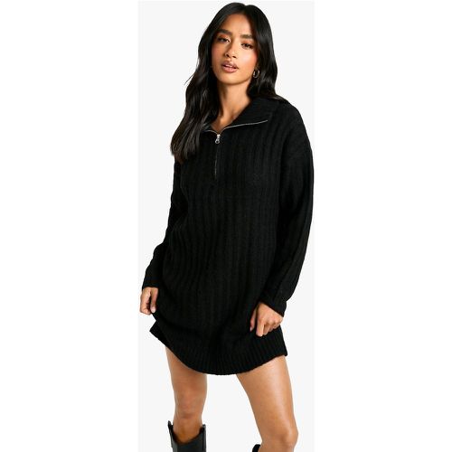 Vestido Petite Mini Oversize De Punto Suave Y Canalé Grueso Con Cremallera En El Cuello - boohoo - Modalova