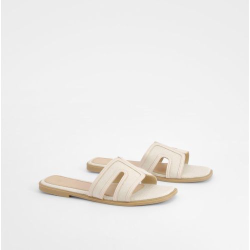 Linen Look Cut Out Detail Flat Sandals - boohoo - Modalova