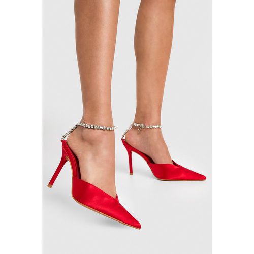 Zapatos De Salón De Raso Con Puntera De Pico Y Tira De Incrustaciones - boohoo - Modalova