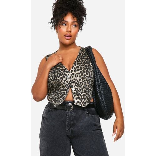 Gilet Plus Size in denim leopardato - boohoo - Modalova