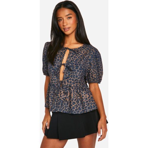 Blusa Petite De Leopardo Con Atadura Frontal - boohoo - Modalova