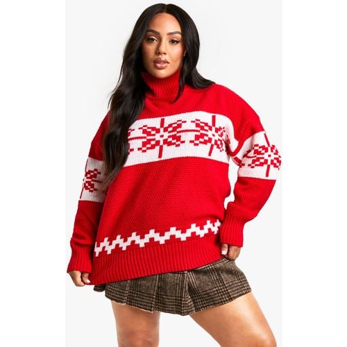 Plus Premium Fairisle High Neck Oversized Knitted Jumper - boohoo - Modalova