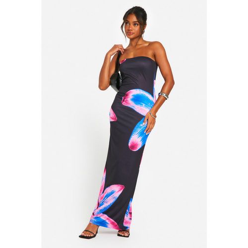 Vestito maxi a fascia a fiori, Nero - boohoo - Modalova