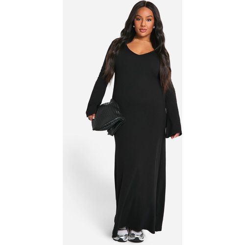 Vestito Plus Size Basic a coste con maniche svasate e scollo a V - boohoo - Modalova