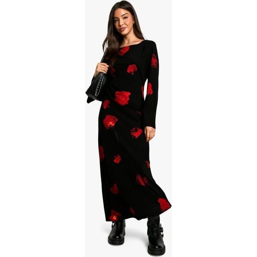 Vestito maxi a fiori scuri con maniche svasate - boohoo - Modalova