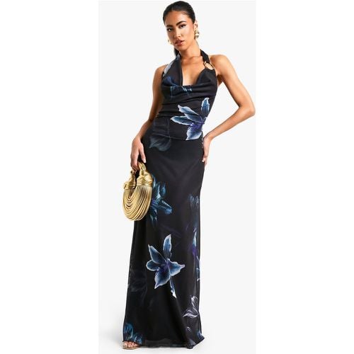 Vestito maxi con stampa a fiori e finiture color oro - boohoo - Modalova