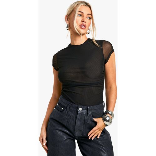 Top De Malla Con Mangas Casquillo Y Lateral Fruncido - boohoo - Modalova