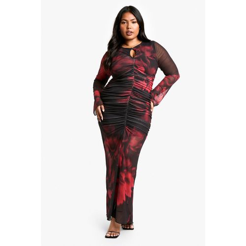 Vestito longuette Plus Size in rete a fiori con intaglio sullo scollo - boohoo - Modalova