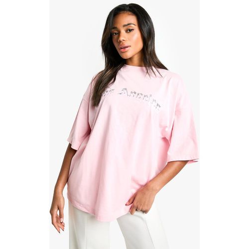 T-shirt OVERSIZE LOS ANGELES CON DIAMONTE HOTFIX - boohoo - Modalova