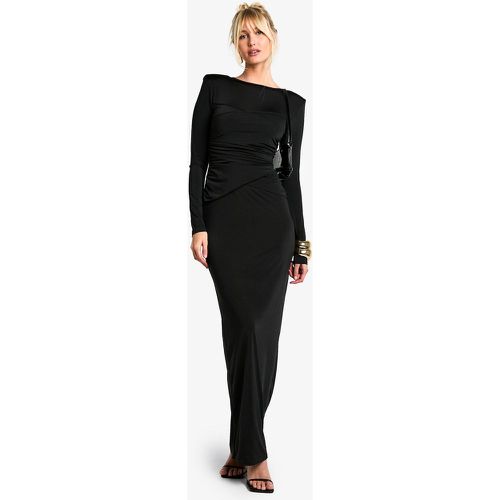 Vestito maxi seducente drappeggiato con spalline imbottite e ruches - boohoo - Modalova