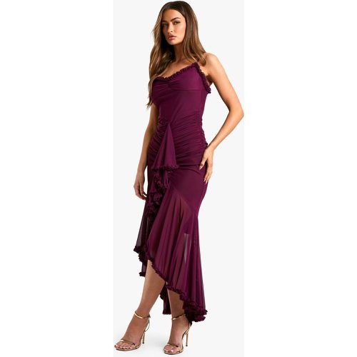 Vestido Maxi De Malla Con Abertura Y Volante - boohoo - Modalova