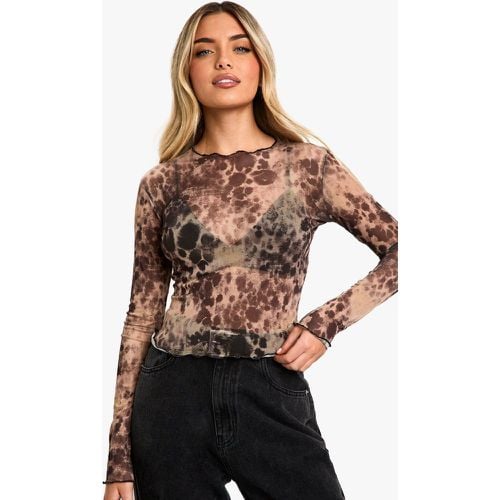 Top a maniche lunghe in rete con stampa animalier - boohoo - Modalova