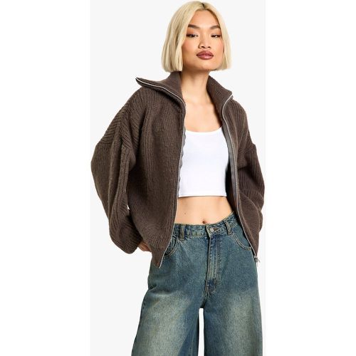 Cardigan oversize in maglia spazzolata a doppia estremità con zip - boohoo - Modalova