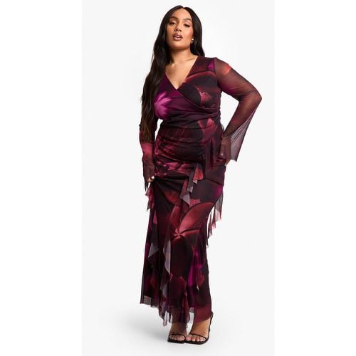 Vestito scaldacuore maxi Plus Size in rete con stampa e arricciature - boohoo - Modalova