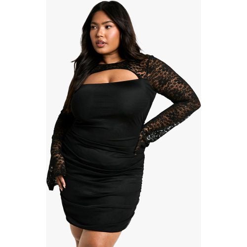 Tubino Plus Size in rete e pizzo con ruches - boohoo - Modalova