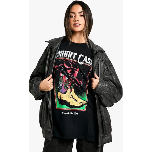 Camiseta Oversize Con Estampado Gráfico Y Estampado De Johnny Cash - boohoo - Modalova