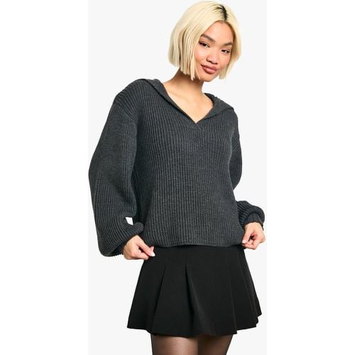 Maglione oversize in maglia spessa con scollo a V e colletto - boohoo - Modalova