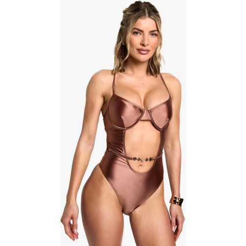 Bañador De Raso Con Aros Y Abertura - boohoo - Modalova