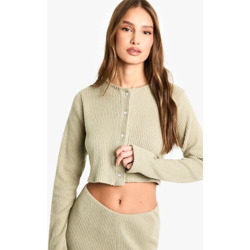 Brushed Chunky Rib Cardigan, Verde - boohoo - Modalova