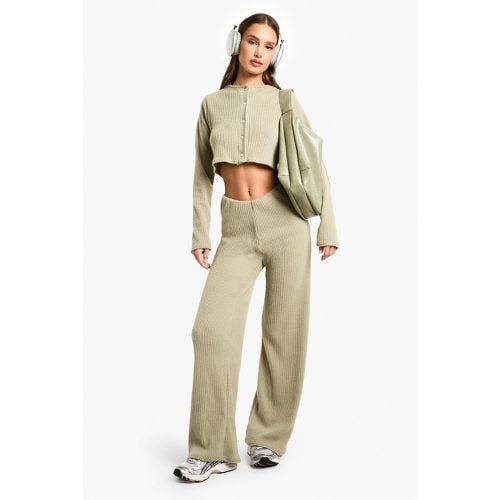 Brushed Chunky Rib Low Rise Tie Waist Wide Leg Trouser - boohoo - Modalova