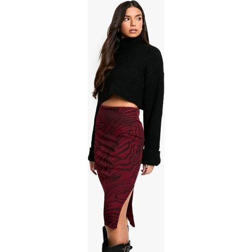 Zebra Print Rib Side Split Midi Skirt - boohoo - Modalova