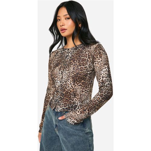 Cardigan Petite a collo alto leopardato - boohoo - Modalova