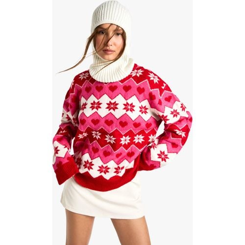 Jersey Navideño De Punto Con Grecas Y Corazones - boohoo - Modalova