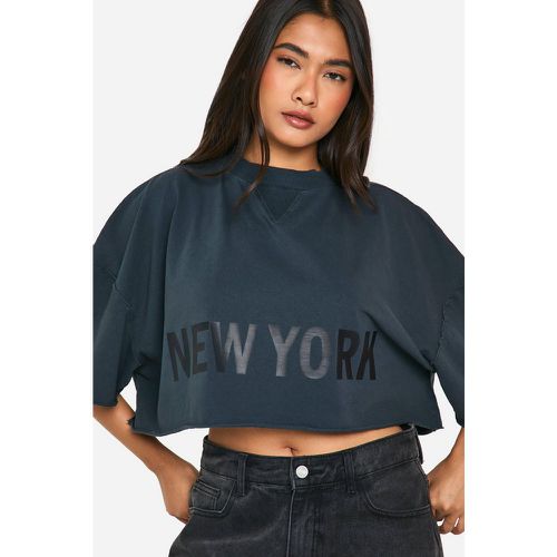 Camiseta Crop Oversize Recta Con Estampado De New York - boohoo - Modalova