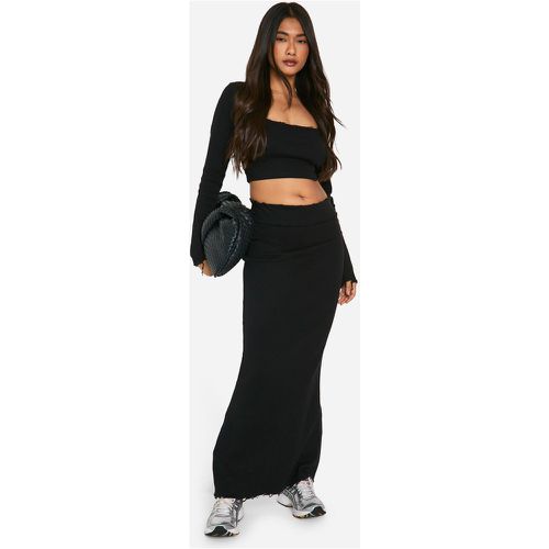 Rib Distressed Hem Maxi Skirt, Nero - boohoo - Modalova