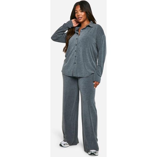 Top Plus Size a coste in due toni & pantaloni a gamba ampia coordinati - boohoo - Modalova